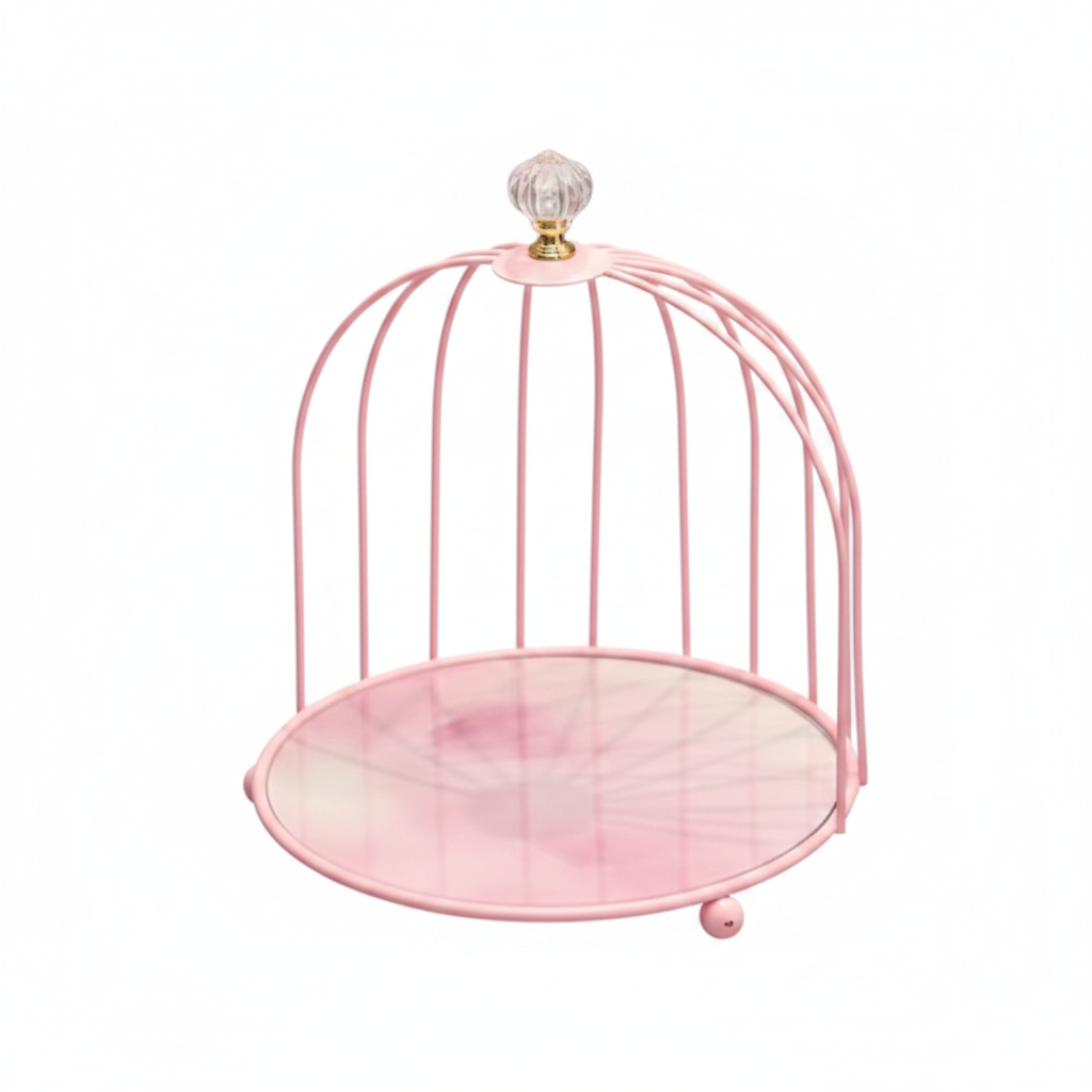 Birdcage Makeup Organizer & Vanity Tray | Gold Metal Storage Rack with Marble Base