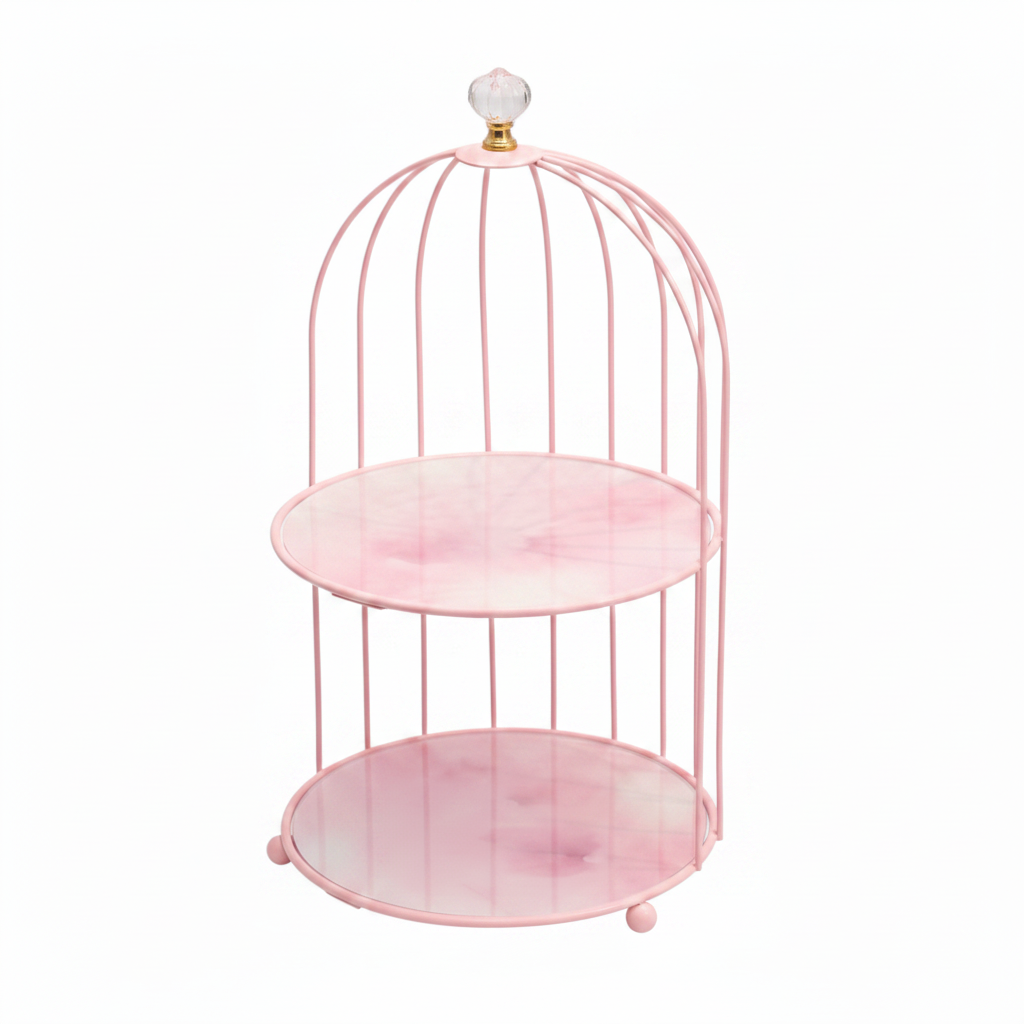 Birdcage Makeup Organizer & Vanity Tray | Gold Metal Storage Rack with Marble Base